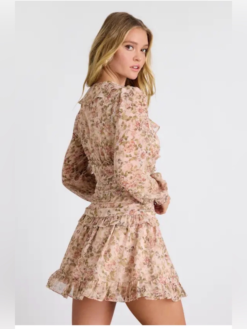 Lulus Ismini Blush Multi Floral Long Sleeve Mini Dress Pink - Size L - Picture 2 of 4